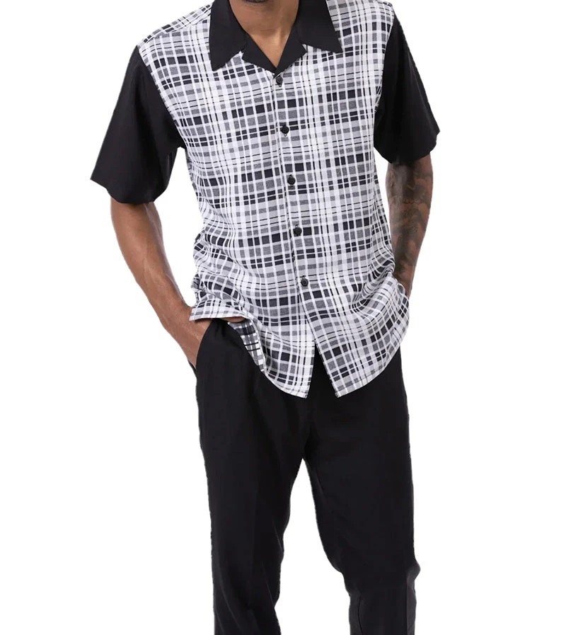Black Plaid Walking Suit 2 Piece Short Sleeve Set 5 Black Plaid Walking Suit 2 Piece Short Sleeve Set - Image 3
