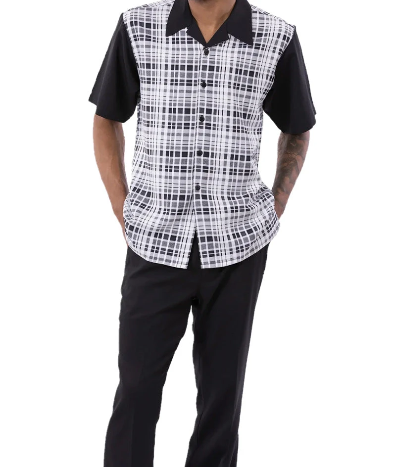 Black Plaid Walking Suit 2 Piece Short Sleeve Set 3 Black Plaid Walking Suit 2 Piece Short Sleeve Set