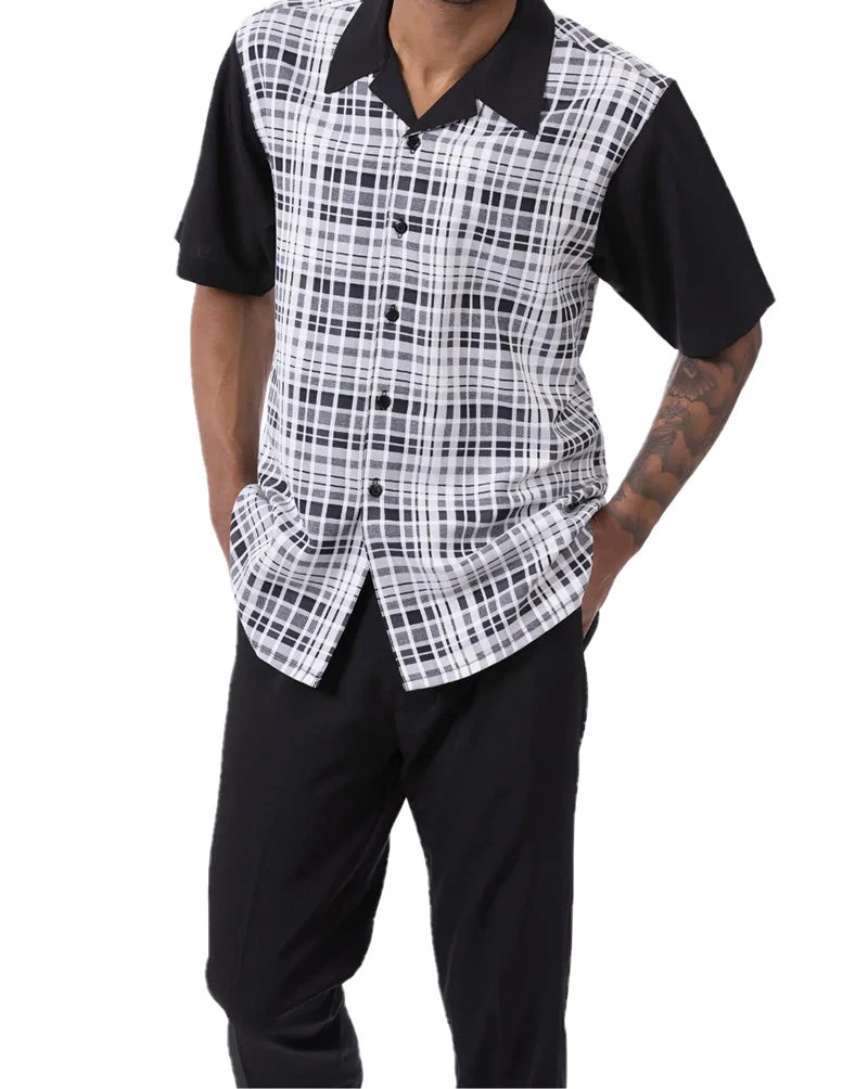 Black Plaid Walking Suit 2 Piece Short Sleeve Set 4 Black Plaid Walking Suit 2 Piece Short Sleeve Set - Image 2