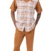 Cognac Plaid Walking Suit 2 Piece Short Sleeve Set -Shirts Sales Store 2302Cognac 2