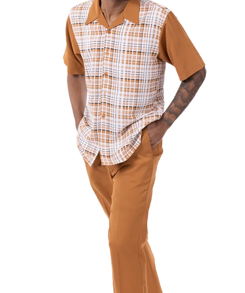 Cognac Plaid Walking Suit 2 Piece Short Sleeve Set 5 Cognac Plaid Walking Suit 2 Piece Short Sleeve Set - Image 3