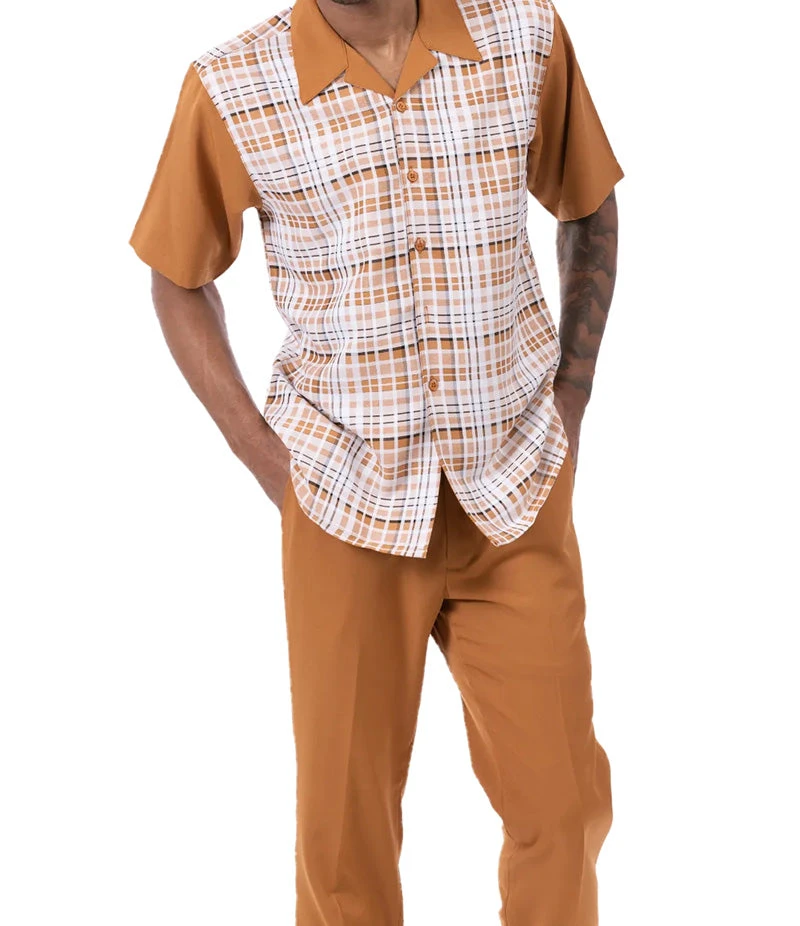 Cognac Plaid Walking Suit 2 Piece Short Sleeve Set 4 Cognac Plaid Walking Suit 2 Piece Short Sleeve Set - Image 2