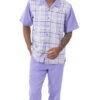 Lavender Plaid Walking Suit 2 Piece Short Sleeve Set -Shirts Sales Store 2302Lavender 1