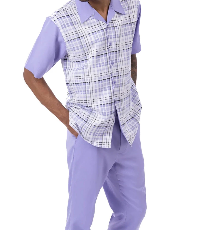 Lavender Plaid Walking Suit 2 Piece Short Sleeve Set 4 Lavender Plaid Walking Suit 2 Piece Short Sleeve Set - Image 2