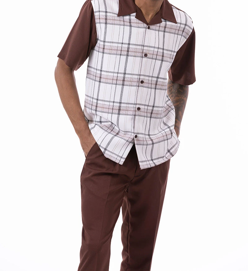 Brown Plaid Walking Suit 2 Piece Short Sleeve Set 4 Brown Plaid Walking Suit 2 Piece Short Sleeve Set - Image 2