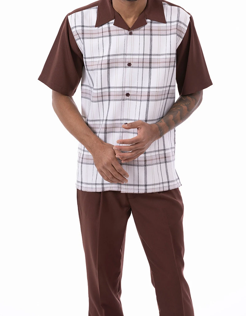 Brown Plaid Walking Suit 2 Piece Short Sleeve Set 3 Brown Plaid Walking Suit 2 Piece Short Sleeve Set