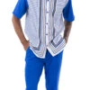 Cobalt Blue Symmetry Pattern Walking Suit 2 Piece Short Sleeve Set -Shirts Sales Store 2308 cobalt