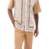 Cognac Symmetry Pattern Walking Suit 2 Piece Short Sleeve Set -Shirts Sales Store 2308 cognac