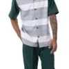 Emerald Green Horizontal Stripes Design 2 Piece Short Sleeve Walking Suit Set 2 Emerald Green Horizontal Stripes Design 2 Piece Short Sleeve Walking Suit Set -Shirts Sales Store 2310 EMERALD