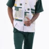 Emerald Green Line Pattern Walking Suit 2 Piece Short Sleeve Set -Shirts Sales Store 2313 EMERALD
