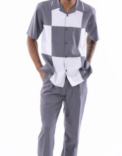 Gray Color Block Walking Suit 2 Piece Short Sleeve Set 5 Gray Color Block Walking Suit 2 Piece Short Sleeve Set -Shirts Sales Store 2314 GRAY1
