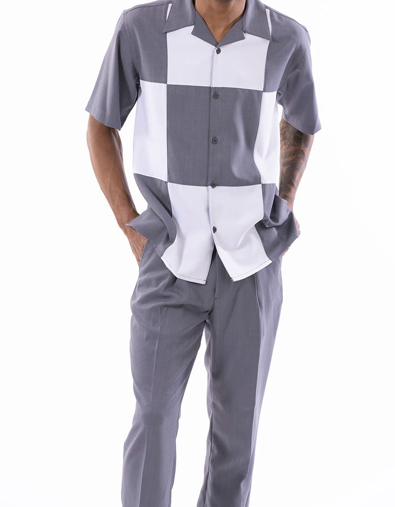 Gray Color Block Walking Suit 2 Piece Short Sleeve Set 4 Gray Color Block Walking Suit 2 Piece Short Sleeve Set - Image 2