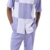 Lavender Color Block Walking Suit 2 Piece Short Sleeve Set 2 Lavender Color Block Walking Suit 2 Piece Short Sleeve Set -Shirts Sales Store 2314 LAVENDER1