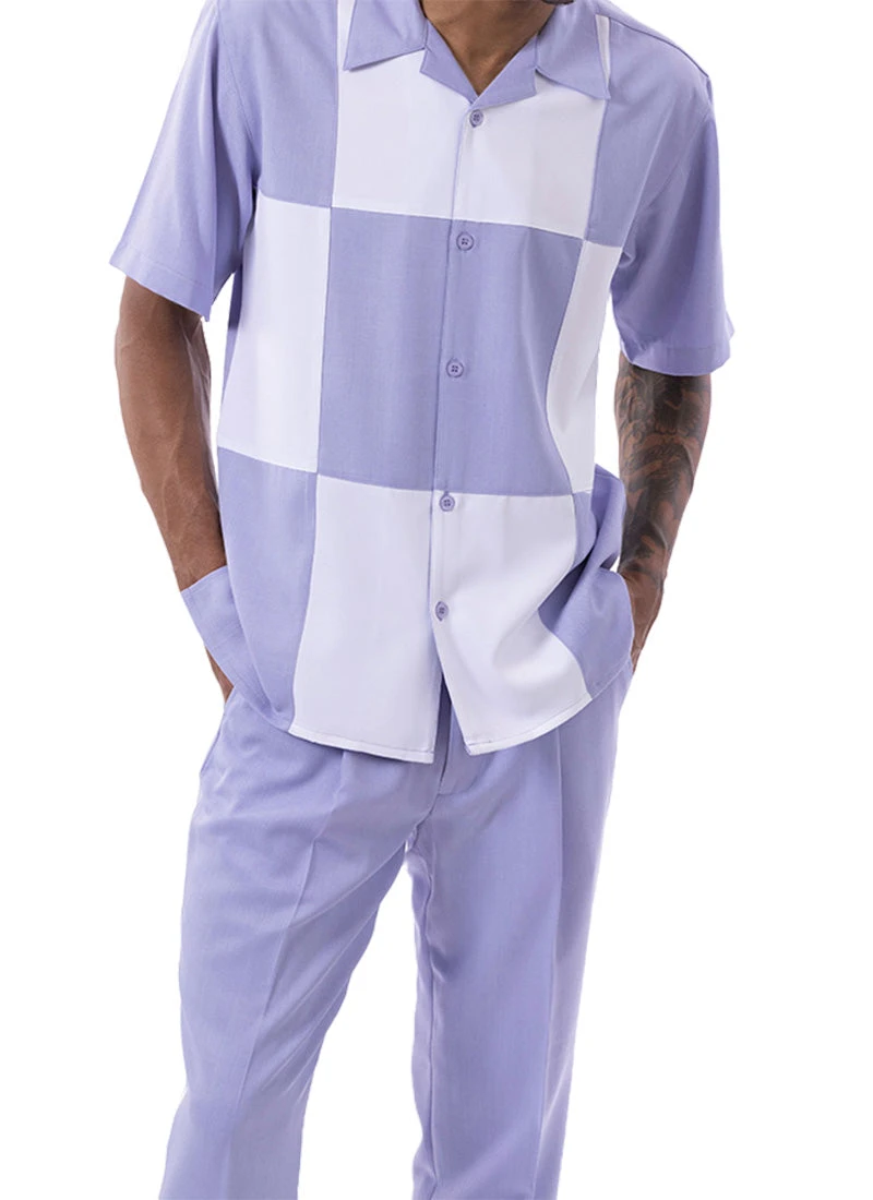 Lavender Color Block Walking Suit 2 Piece Short Sleeve Set 3 Lavender Color Block Walking Suit 2 Piece Short Sleeve Set