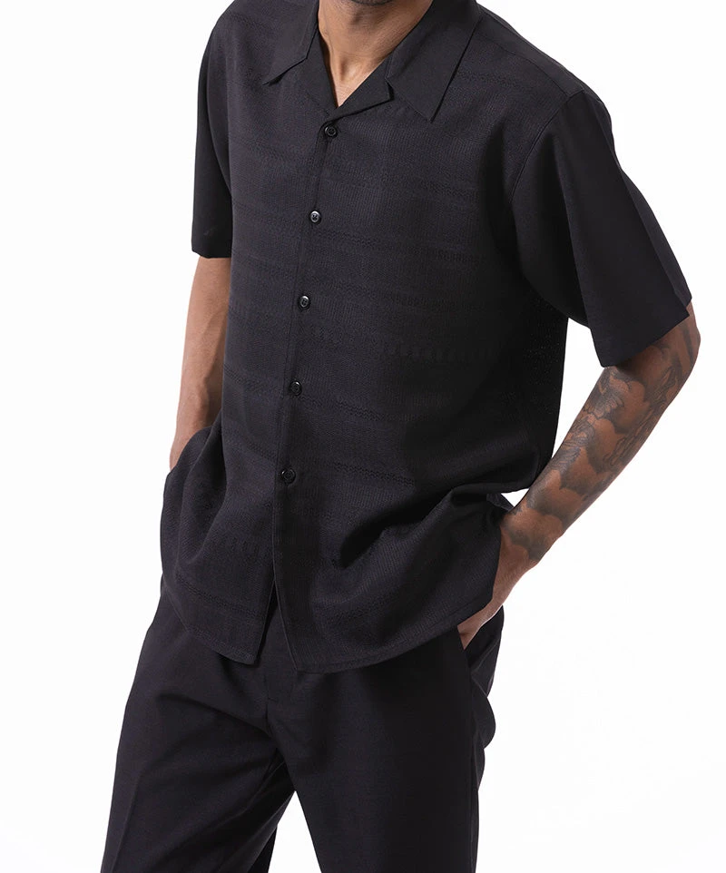 Black Weave Pattern Walking Suit 2 Piece Short Sleeve Set 3 Black Weave Pattern Walking Suit 2 Piece Short Sleeve Set - Image 2