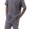 Gray Weave Pattern Walking Suit 2 Piece Short Sleeve Set 1 Gray Weave Pattern Walking Suit 2 Piece Short Sleeve Set -Shirts Sales Store 2315 GRAY