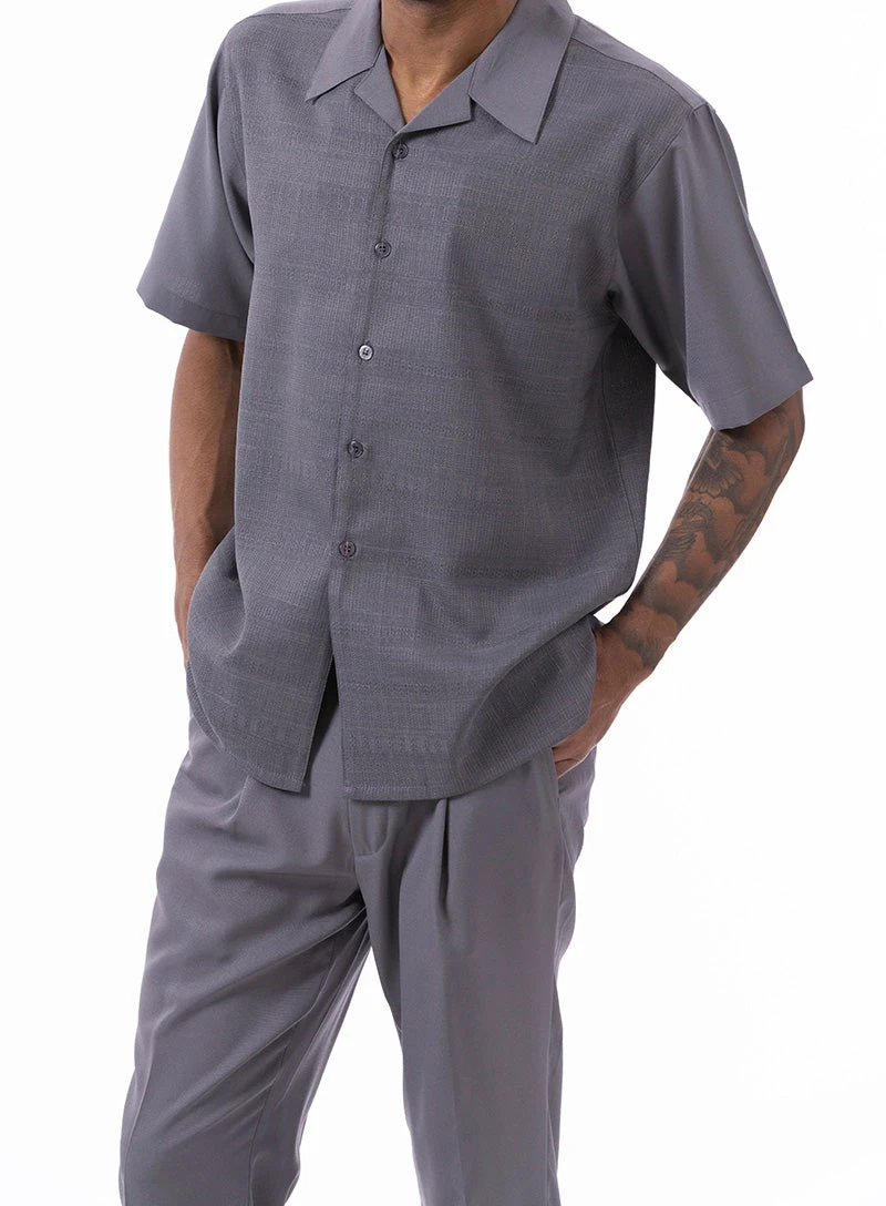 Gray Weave Pattern Walking Suit 2 Piece Short Sleeve Set 3 Gray Weave Pattern Walking Suit 2 Piece Short Sleeve Set