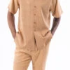 Tan Weave Pattern Walking Suit 2 Piece Short Sleeve Set -Shirts Sales Store 2315 TAN2