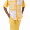 Canary Yellow Color Block Walking Suit 2 Piece Short Sleeve Set
