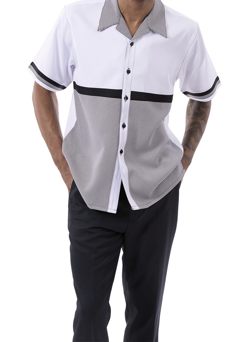 Black Houndstooth Horizontal Color Block Walking Suit 2 Piece Short Sleeve Set 3 Black Houndstooth Horizontal Color Block Walking Suit 2 Piece Short Sleeve Set