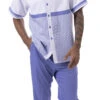 Lavender Houndstooth Horizontal Color Block Walking Suit 2 Piece Short Sleeve Set -Shirts Sales Store 2318LAVENDER