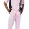Pink Vertical Stripe Design Walking Suit 2 Piece Short Sleeve Set -Shirts Sales Store 2322 PINK