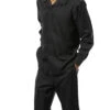 Black Tone-on-Tone Design 2 Piece Long Sleeve Walking Suit Set