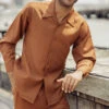 Cognac Tone-on-Tone Design 2 Piece Long Sleeve Walking Suit Set