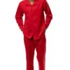 Red Tone-on-Tone 2 Piece Long Sleeve Walking Suit Set -Shirts Sales Store 2375Red 1