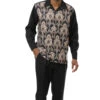 Black Front Print Design 2 Piece Long Sleeve Walking Suit Set -Shirts Sales Store 2377Black1