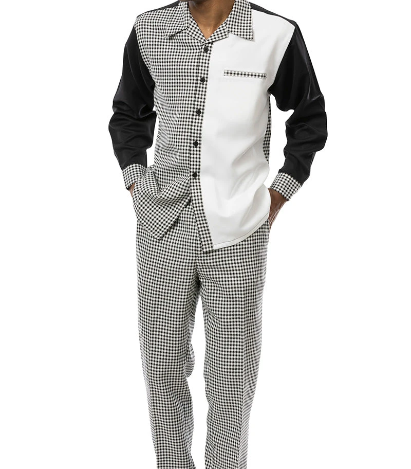 Black Checkered 2 Piece Long Sleeve Walking Suit Set 3 Black Checkered 2 Piece Long Sleeve Walking Suit Set