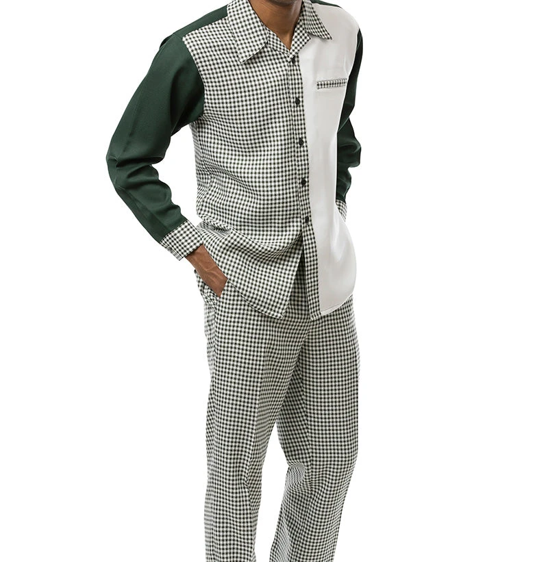 Hunter Green Checkered 2 Piece Long Sleeve Walking Suit Set 3 Hunter Green Checkered 2 Piece Long Sleeve Walking Suit Set
