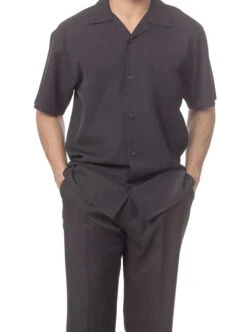 Men's 2 Piece Walking Suit Summer Short Sleeves In Black