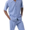 Men's 2 Piece Walking Suit Summer Short Sleeves In Carolina Blue -Shirts Sales Store 696 Carolina