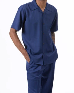 Men's 2 Piece Walking Suit Summer Short Sleeves In Navy -Shirts Sales Store 696 Navy 2