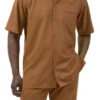 Men's 2 Piece Walking Suit Summer Short Sleeves In Cognac -Shirts Sales Store 696 cognac