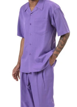 Men's 2 Piece Walking Suit Summer Short Sleeves In Purple