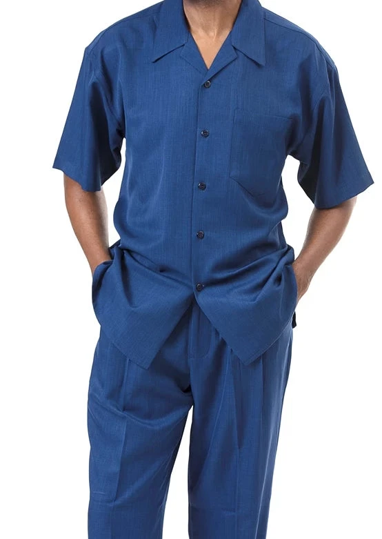 Men's 2 Piece Walking Suit Summer Short Sleeves In Sapphire 3 Men's 2 Piece Walking Suit Summer Short Sleeves In Sapphire