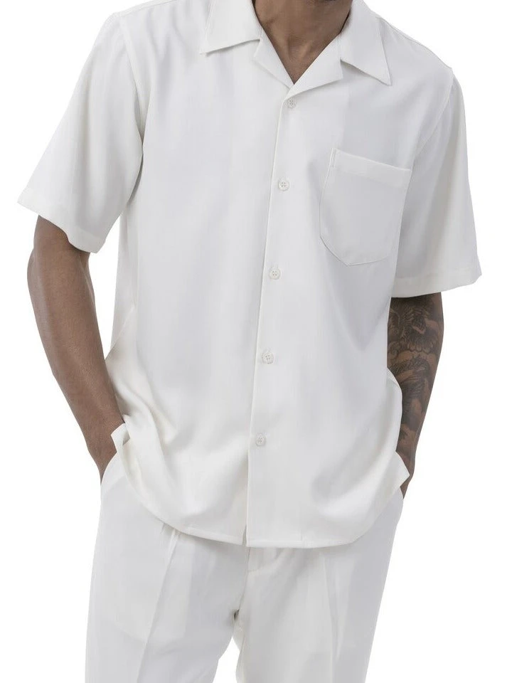 Men's 2 Piece Walking Suit Summer Short Sleeves In Cream 3 Men's 2 Piece Walking Suit Summer Short Sleeves In Cream