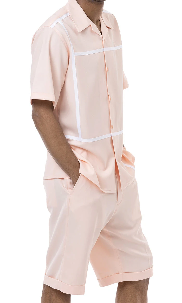 Peach Minimalist Line Design 2 Piece Short Sleeve Walking Suit With Shorts 3 Peach Minimalist Line Design 2 Piece Short Sleeve Walking Suit With Shorts