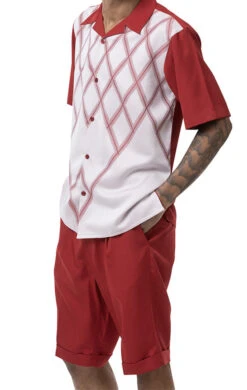 Cranberry Criss Cross 2 Piece Short Sleeve Walking Suit With Shorts