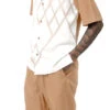 Tan Criss Cross 2 Piece Short Sleeve Walking Suit With Shorts -Shirts Sales Store 72206tan