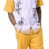 Gold Tropical Print 2 Piece Short Sleeve Walking Suit With Shorts -Shirts Sales Store 72207 Gold