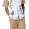 Tan Tropical Print 2 Piece Short Sleeve Walking Suit With Shorts 2 Tan Tropical Print 2 Piece Short Sleeve Walking Suit With Shorts -Shirts Sales Store 72207 tan s