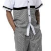 Black 2 Piece Short Sleeve Walking Suit Set Horizontal Color Block With Shorts -Shirts Sales Store 72212 Black