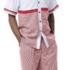 Red 2 Piece Short Sleeve Walking Suit Set Horizontal Color Block With Shorts -Shirts Sales Store 72212 Red
