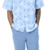 Carolina Blue 2 Piece Short Sleeve Walking Suit Argyle Pattern With Shorts -Shirts Sales Store 72216carolina