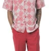 Red 2 Piece Short Sleeve Walking Suit Argyle Pattern With Shorts -Shirts Sales Store 72216red