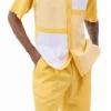 Canary Yellow Houndstooth Color Block Walking Suit 2 Piece Short Sleeve Set With Shorts -Shirts Sales Store 72317 canery