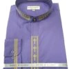 Men's Banded Collar Embroidered Shirt In Purple/Gold -Shirts Sales Store DS2005C purple